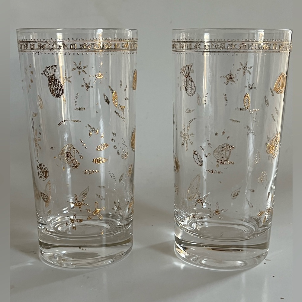 Chantilly Tumbler Glasses Pair (2) Vintage Drinkware Elegant Gold Patterned